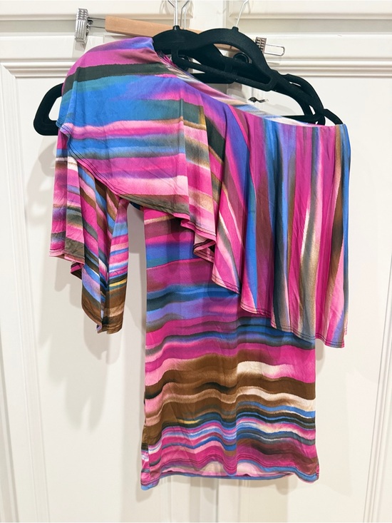 TRUE LIGHT Dresses & Skirts - Colorful Striped Off-Shoulder Dress